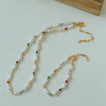 Candy - Colored Gemstone and Popcorn Pearl Beaded Necklace - floysun