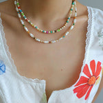 Candy - Colored Gemstone and Popcorn Pearl Beaded Necklace - floysun