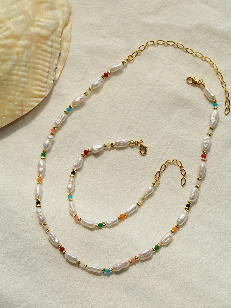 Candy - Colored Gemstone and Popcorn Pearl Beaded Necklace - floysun