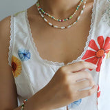 Candy - Colored Gemstone and Popcorn Pearl Beaded Necklace - floysun