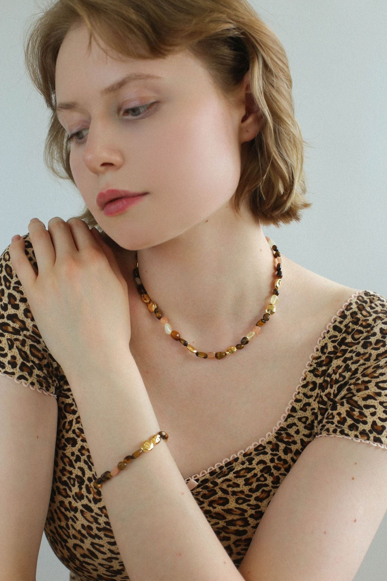 Caramel Summer Colorful Gemstone Beaded Necklace - floysun
