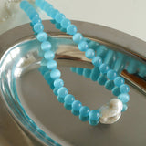 Cat's Eye Stone Baroque Pearl Collar Necklace - Blue - floysun