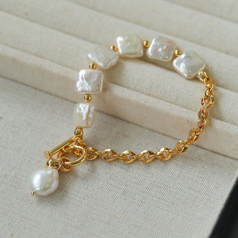 Chain Stitching Square Baroque Pearl Y Shaped Bracelet - floysun