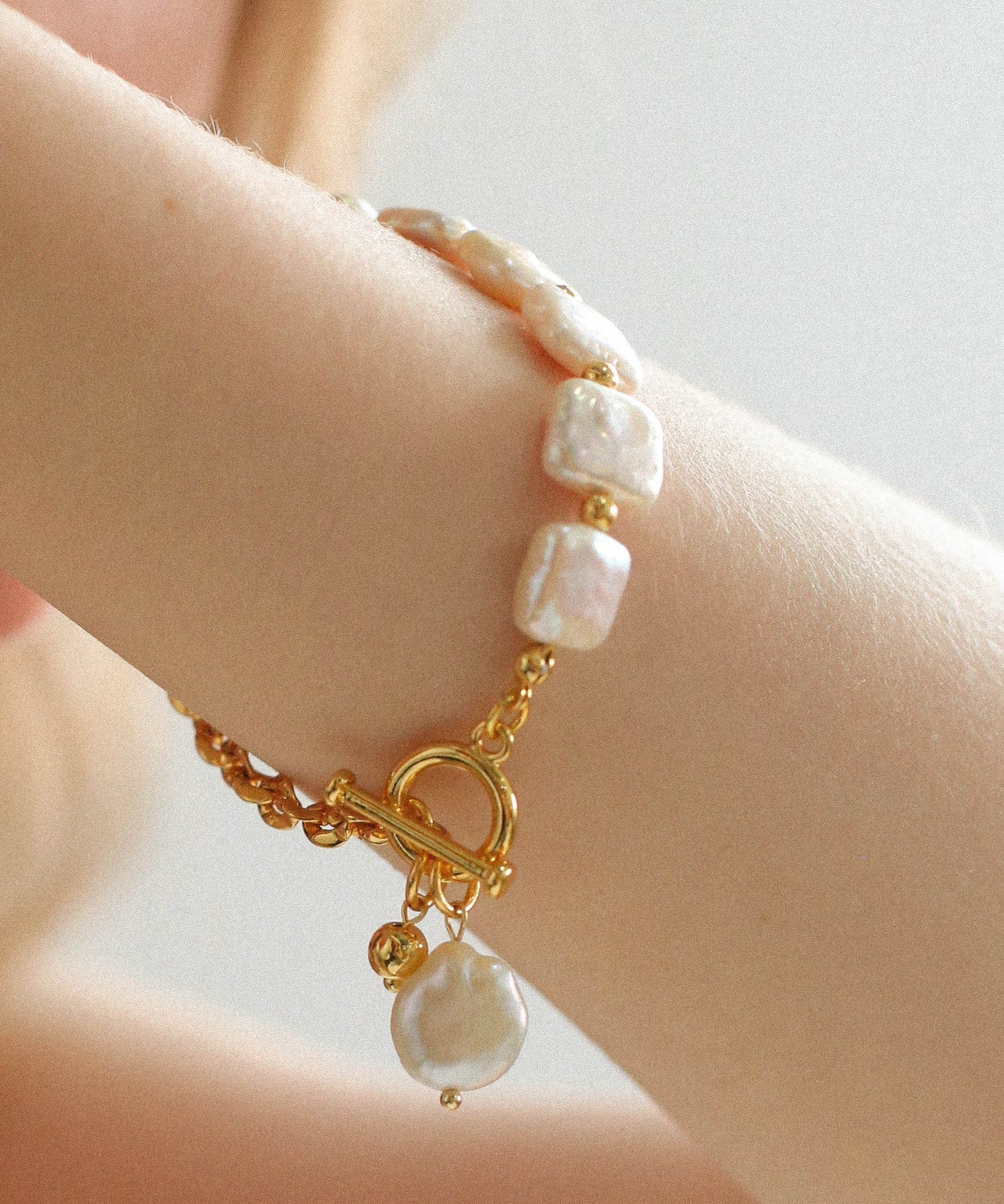 Chain Stitching Square Baroque Pearl Y Shaped Bracelet - floysun