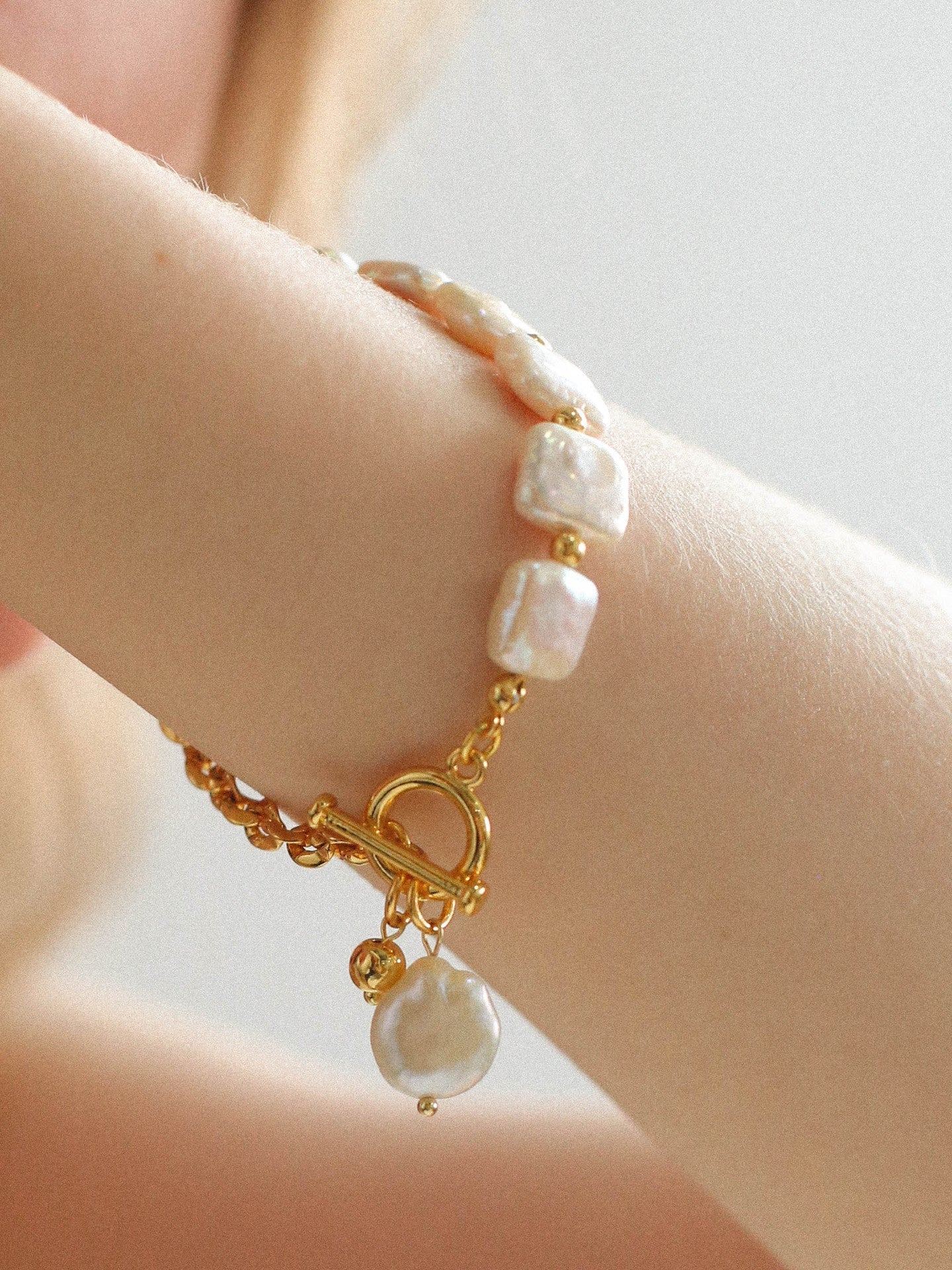 Chain Stitching Square Baroque Pearl Y Shaped Bracelet - floysun