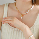 Chain Stitching Square Baroque Pearl Y Shaped Bracelet - floysun