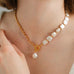 Chain Stitching Square Baroque Pearl Y Shaped Necklace - floysun