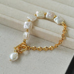 Chain Stitching Square Baroque Pearl Y Shaped Necklace - floysun