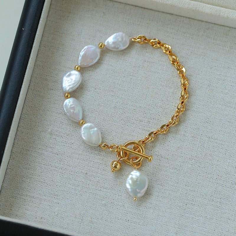 Chain Stitching Teardrop Baroque Pearl Y Shaped Bracelet - floysun