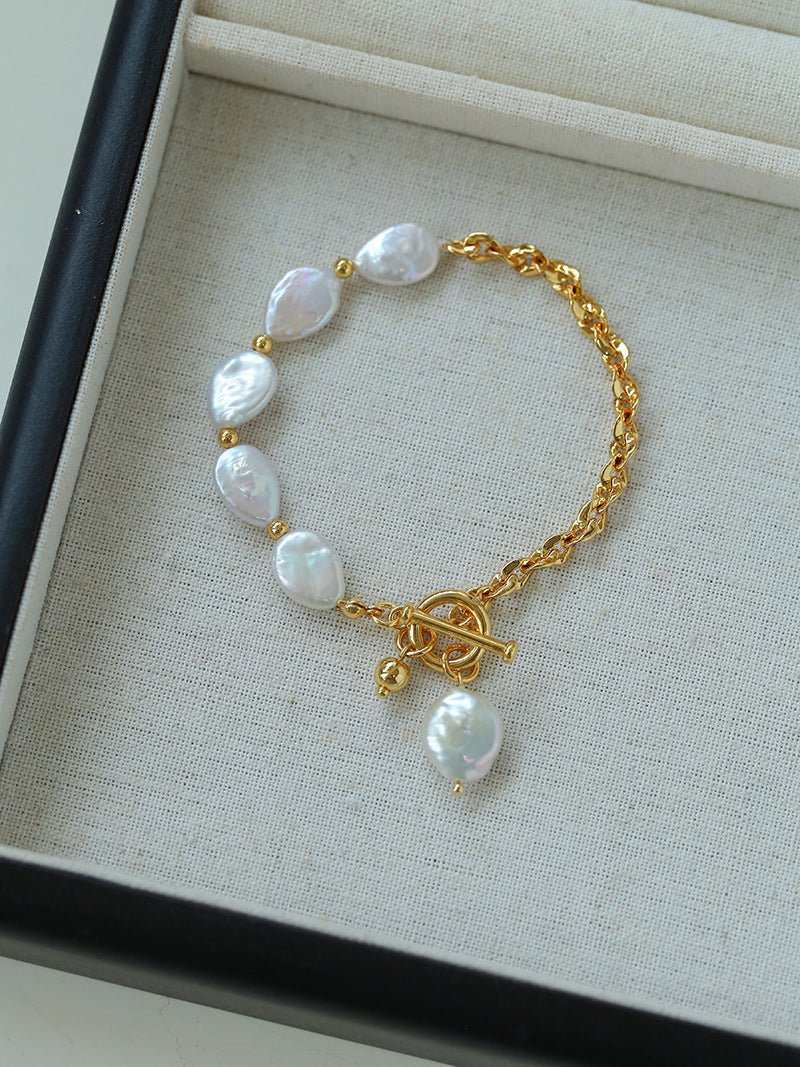 Chain Stitching Teardrop Baroque Pearl Y Shaped Bracelet - floysun