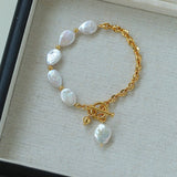 Chain Stitching Teardrop Baroque Pearl Y Shaped Bracelet - floysun