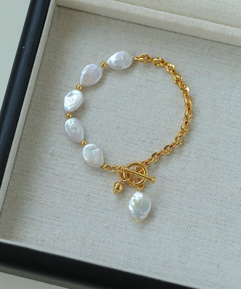 Chain Stitching Teardrop Baroque Pearl Y Shaped Bracelet - floysun