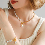 Chain Stitching Teardrop Baroque Pearl Y Shaped Bracelet - floysun