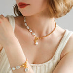 Chain Stitching Teardrop Baroque Pearl Y Shaped Necklace - floysun