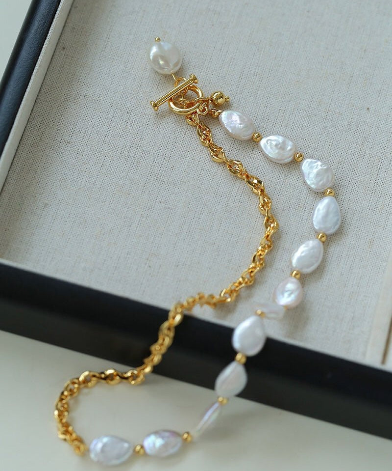 Chain Stitching Teardrop Baroque Pearl Y Shaped Necklace - floysun