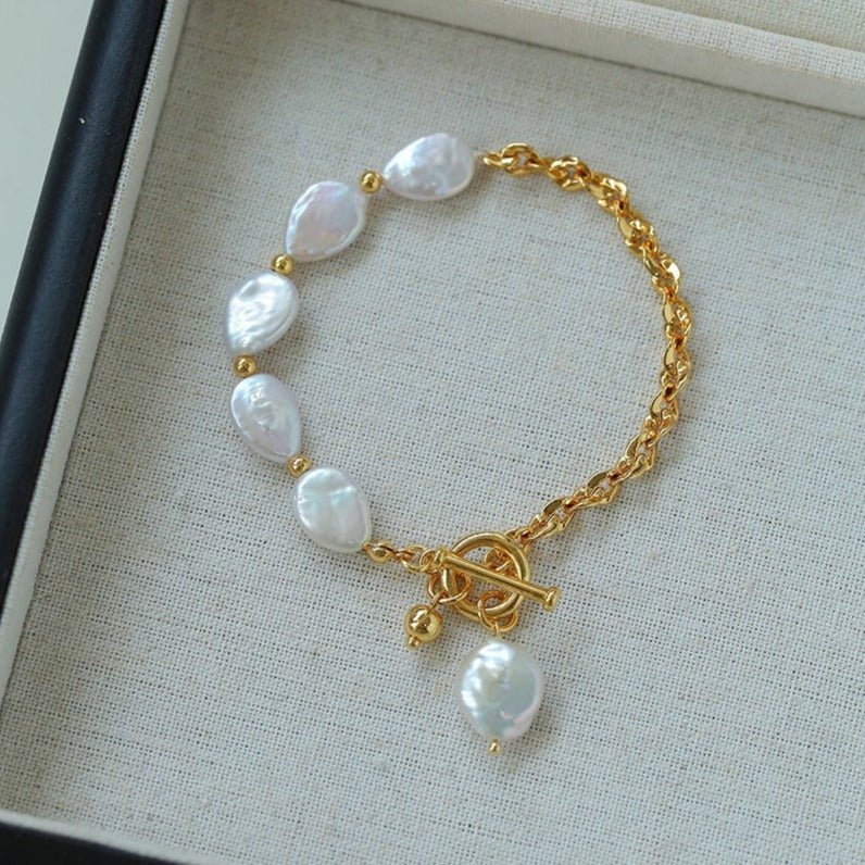 Chain Stitching Teardrop Baroque Pearl Y Shaped Necklace - floysun