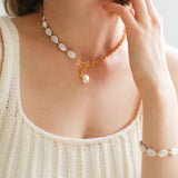 Chain Stitching Teardrop Baroque Pearl Y Shaped Necklace - floysun