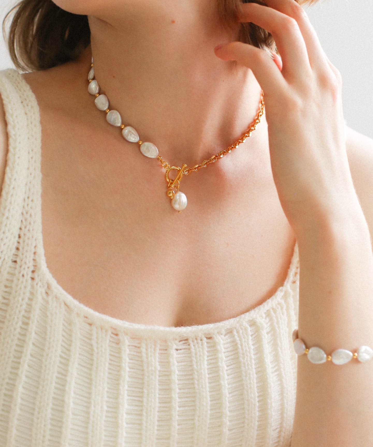 Chain Stitching Teardrop Baroque Pearl Y Shaped Necklace - floysun