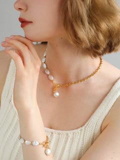 Chain Stitching Teardrop Baroque Pearl Y Shaped Necklace - floysun