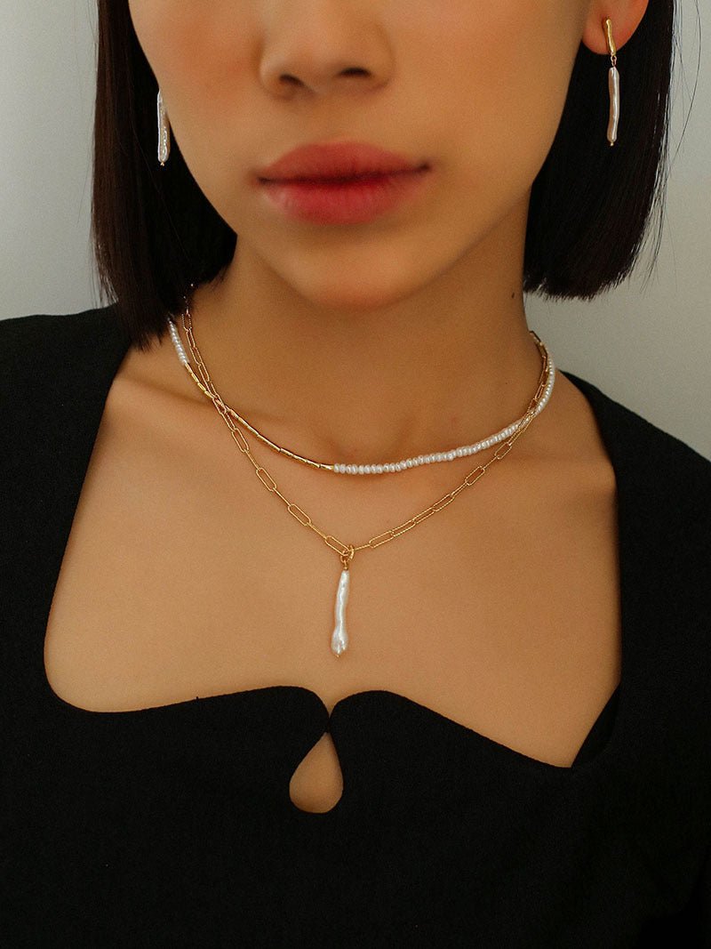 Chain Toothpick Baroque Pearl Pendants Necklaces - floysun