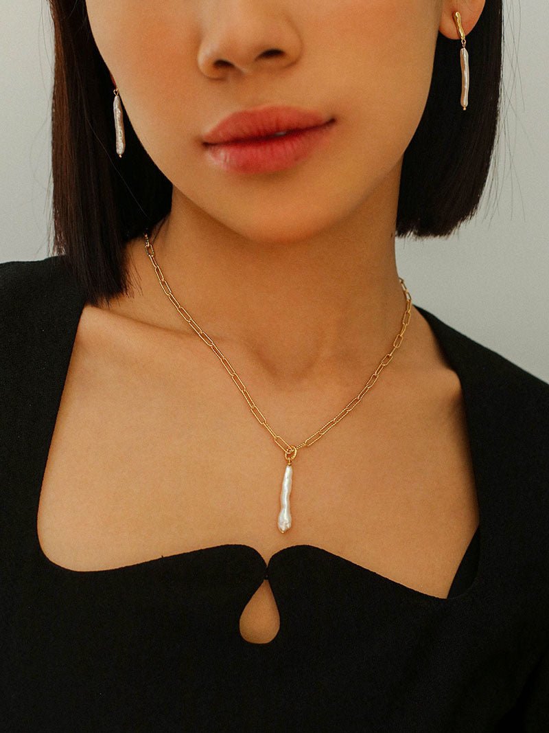 Chain Toothpick Baroque Pearl Pendants Necklaces - floysun