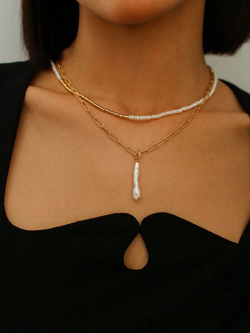 Chain Toothpick Baroque Pearl Pendants Necklaces - floysun