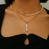 Chain Toothpick Baroque Pearl Pendants Necklaces - floysun