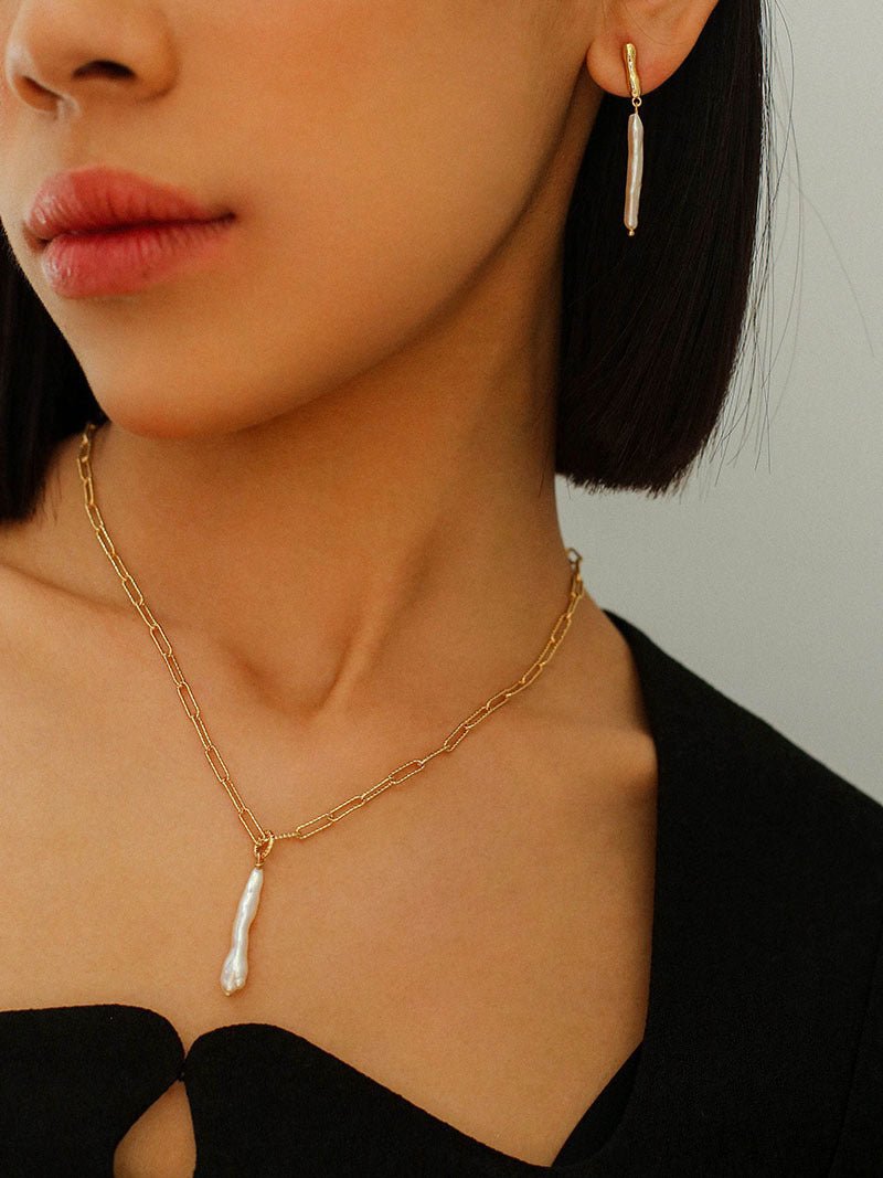 Chain Toothpick Baroque Pearl Pendants Necklaces - floysun