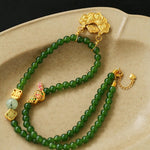 Chrysoprase Beaded Pendant Necklace with Peace Lock - floysun