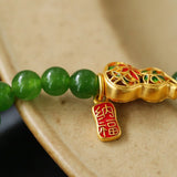 Chrysoprase Beaded Pendant Necklace with Peace Lock - floysun