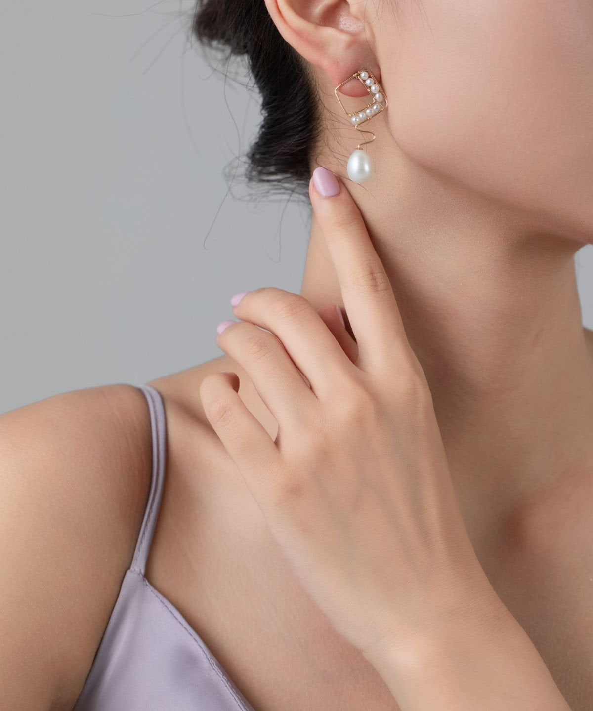 Geometric Series Wave Pearl Teardrop Earrings - CKJH2023011