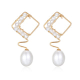 Geometric Series Wave Pearl Teardrop Earrings - CKJH2023011