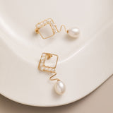 Geometric Series Wave Pearl Teardrop Earrings - CKJH2023011