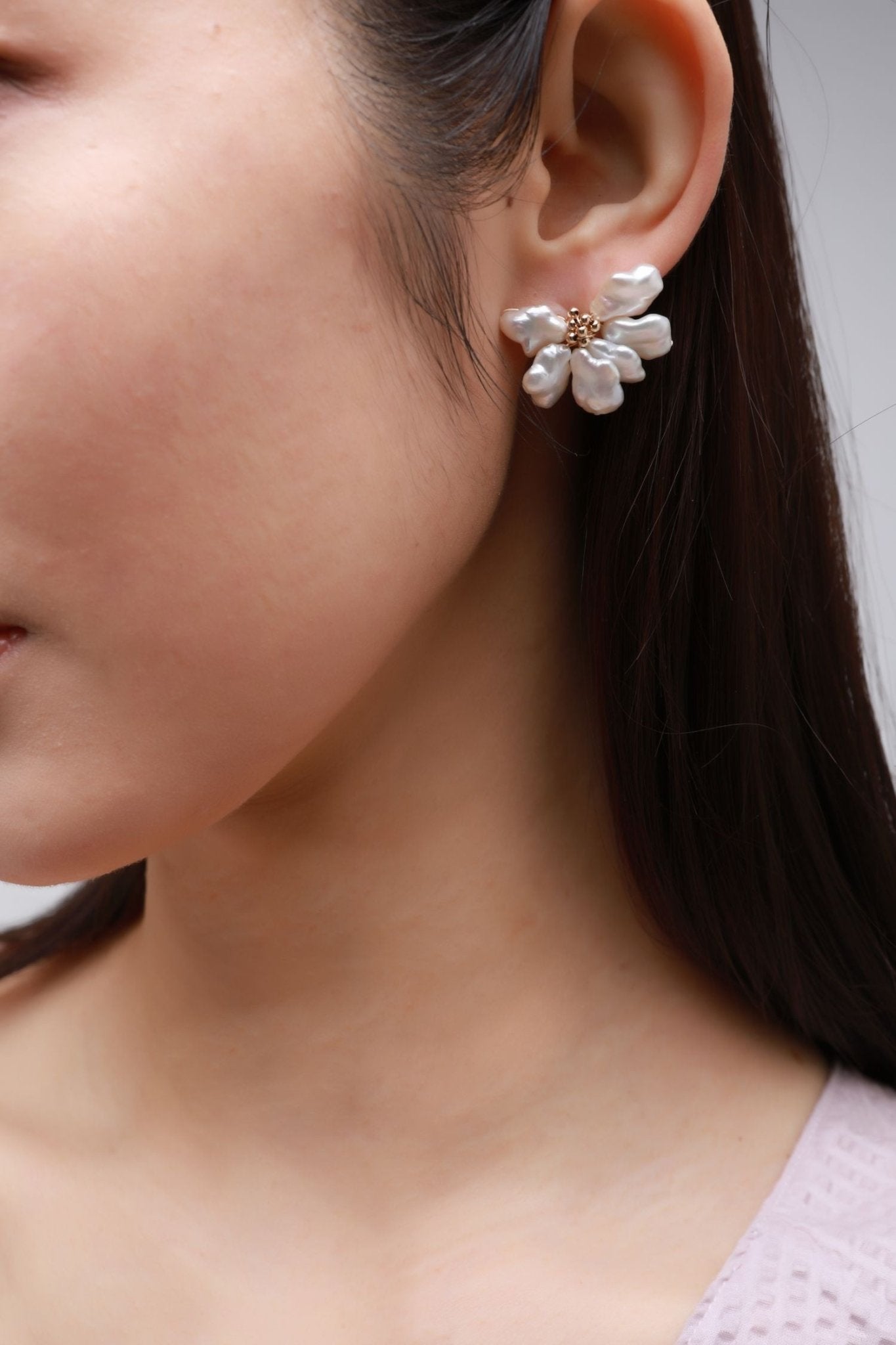 Falling Petals Series Half Flower Pearl Stud Earrings - CKLY2021050