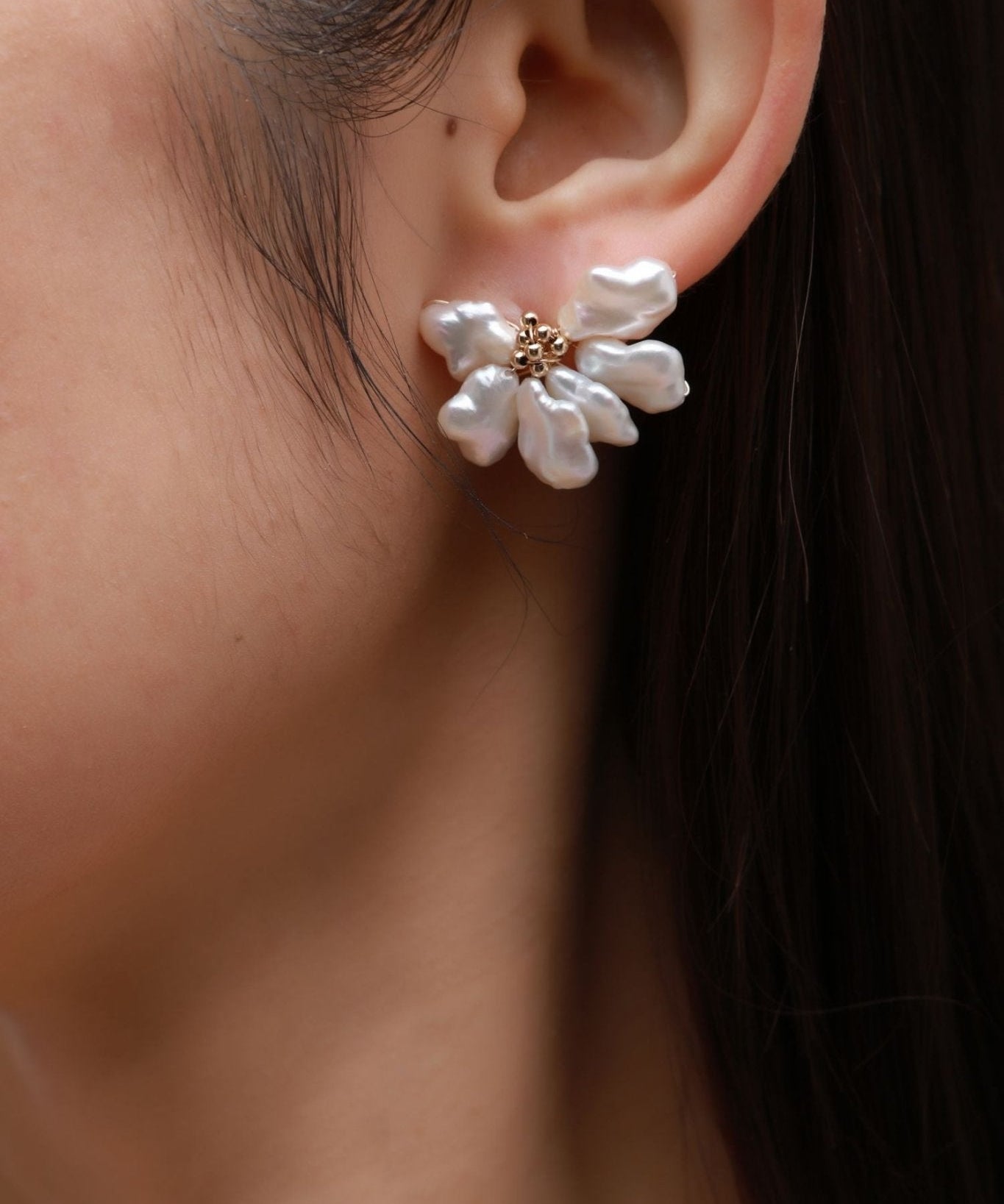 Falling Petals Series Half Flower Pearl Stud Earrings - CKLY2021050