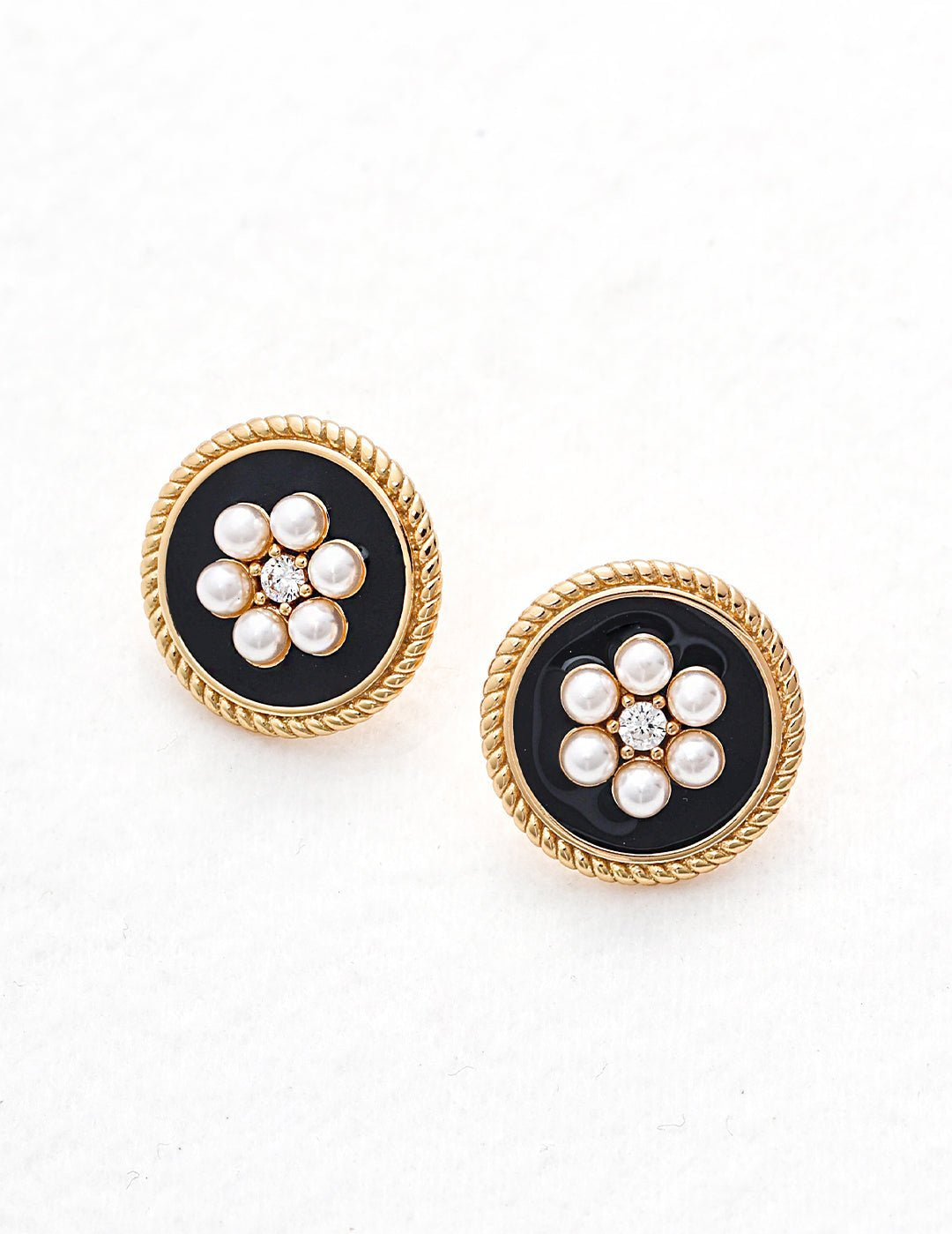 Classic Chanel - inspired Vintage Enamel Glaze Pearl Stud Earrings - floysun