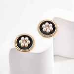 Classic Chanel - inspired Vintage Enamel Glaze Pearl Stud Earrings - floysun