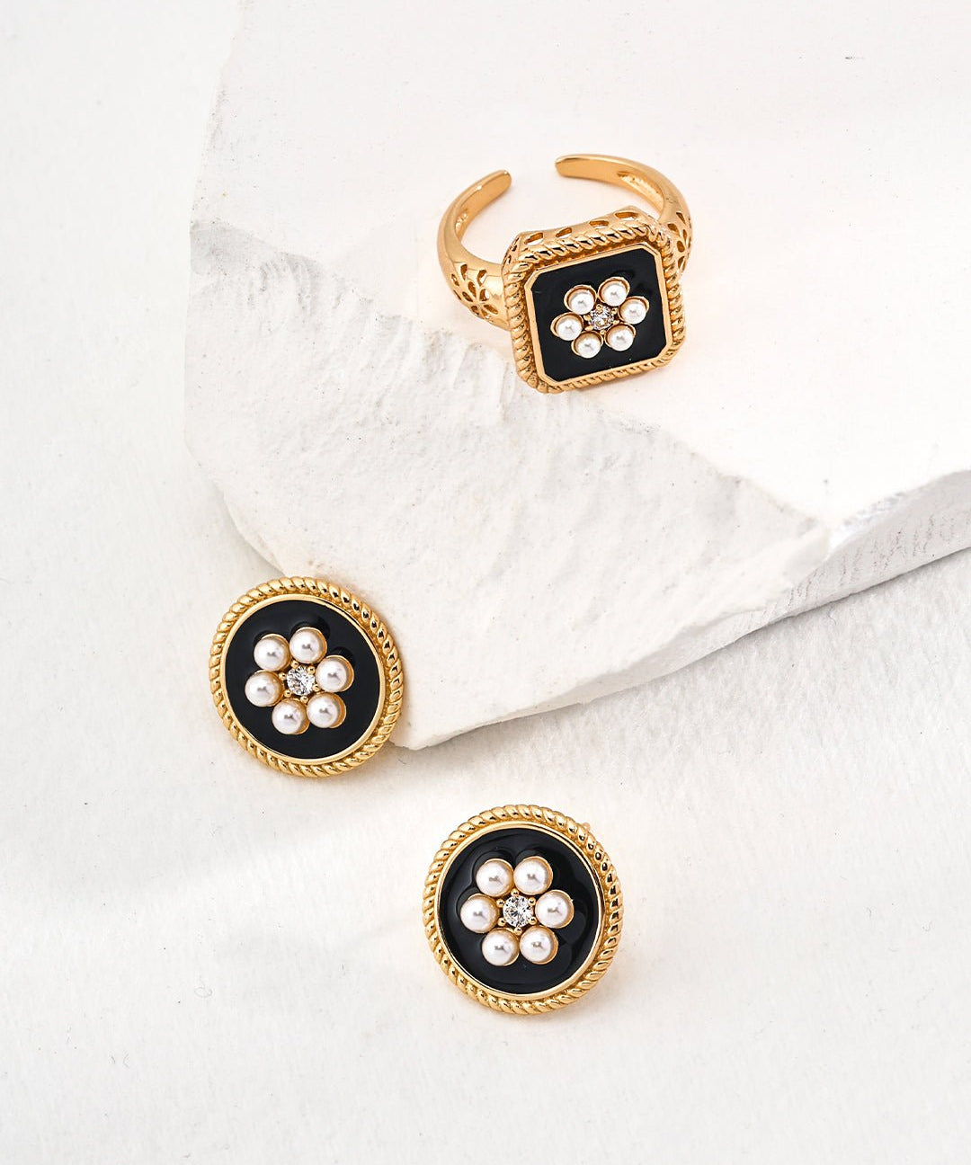 Classic Chanel - inspired Vintage Enamel Glaze Pearl Stud Earrings - floysun