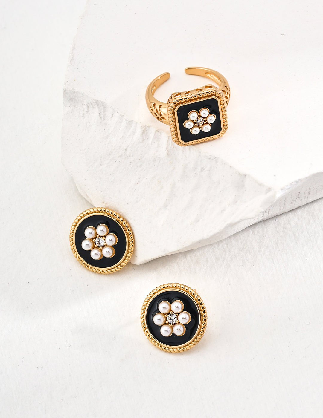 Classic Chanel - inspired Vintage Enamel Glaze Pearl Stud Earrings - floysun