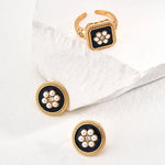 Classic Chanel - inspired Vintage Enamel Glaze Pearl Stud Earrings - floysun