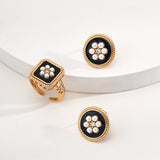 Classic Chanel - inspired Vintage Enamel Glaze Pearl Stud Earrings - floysun