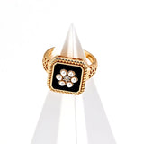 Classic Chanel - inspired Vintage Square Enamel Glazed Pearl Open Ring - floysun