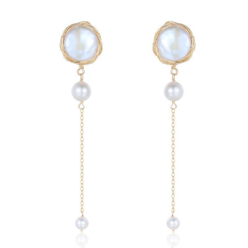 Classic Filigree Series Bead Long Stud Earrings - floysun