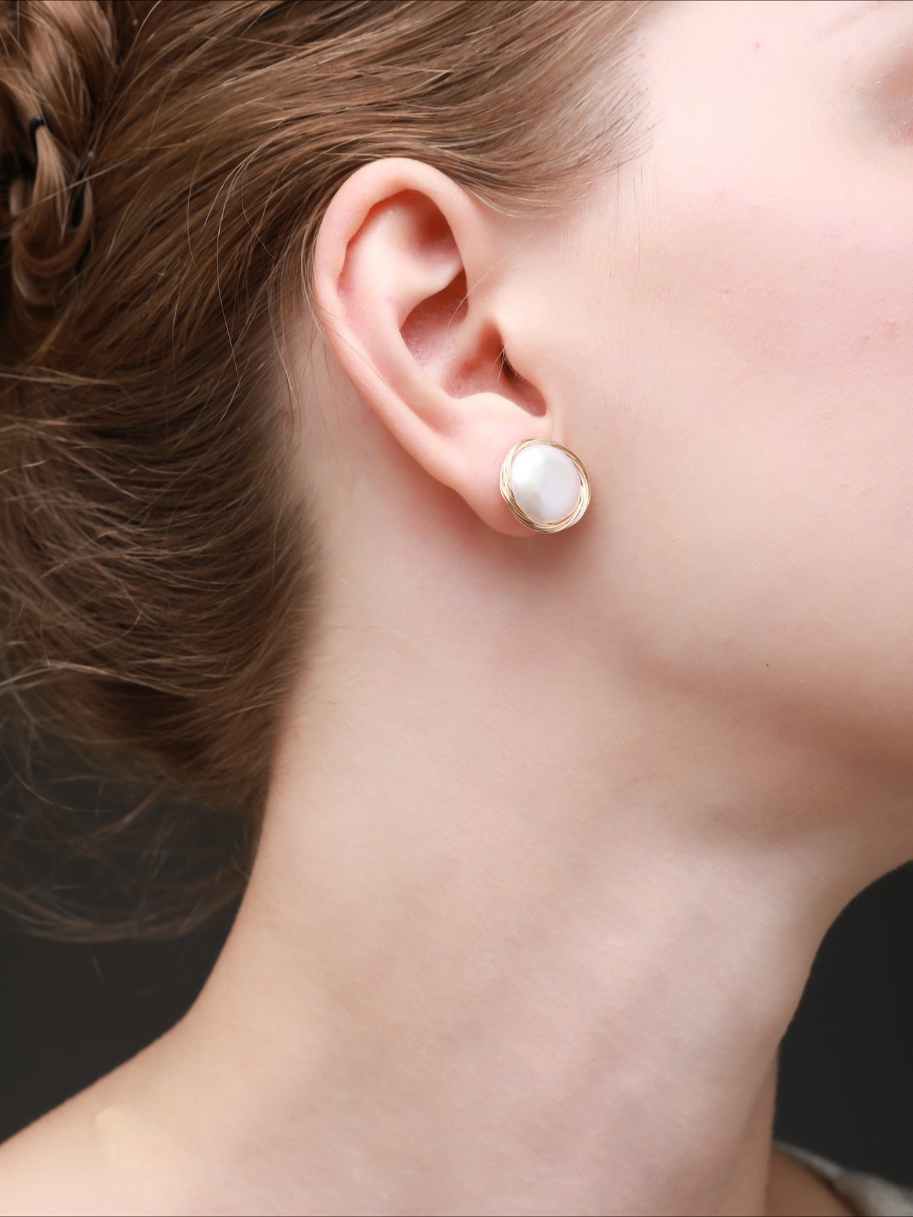 Classic Filigree Series Circular Winding Ear Clip Pearl Ear Studs - floysun