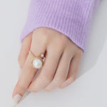 Classic Filigree Series Large Pearl Open Ring - floysun