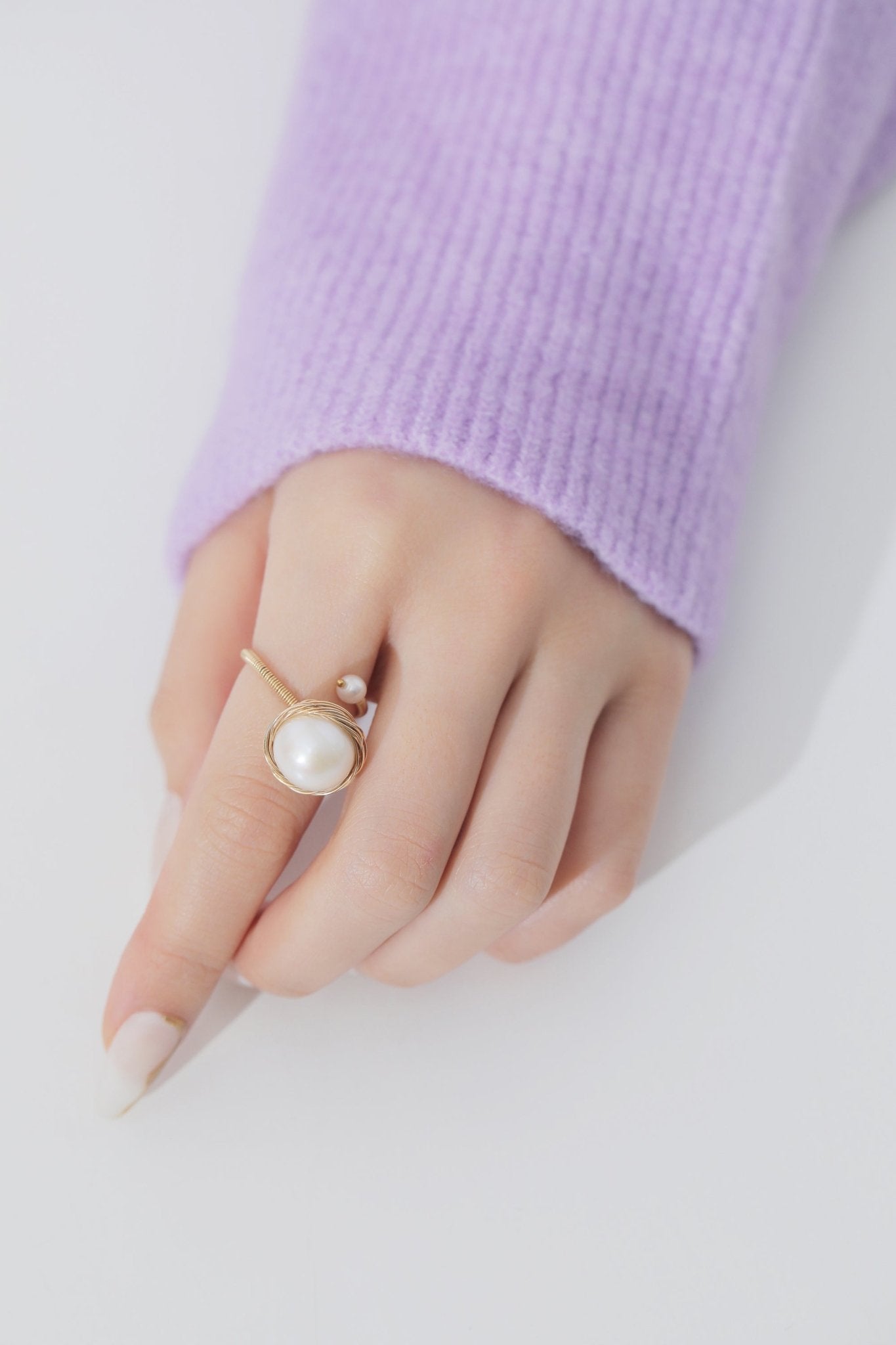 Classic Filigree Series Large Pearl Open Ring - floysun