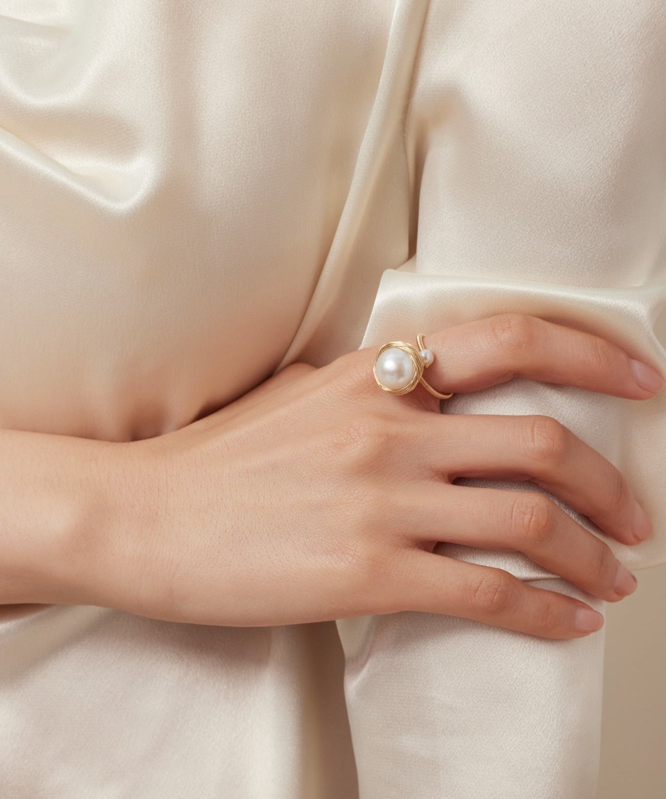 Classic Filigree Series Large Pearl Open Ring - floysun