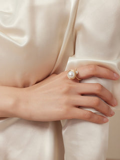 Classic Filigree Series Large Pearl Open Ring - floysun