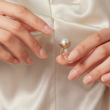 Classic Filigree Series Large Pearl Open Ring - floysun