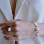 Classic Filigree Series Large Pearl Open Ring - floysun